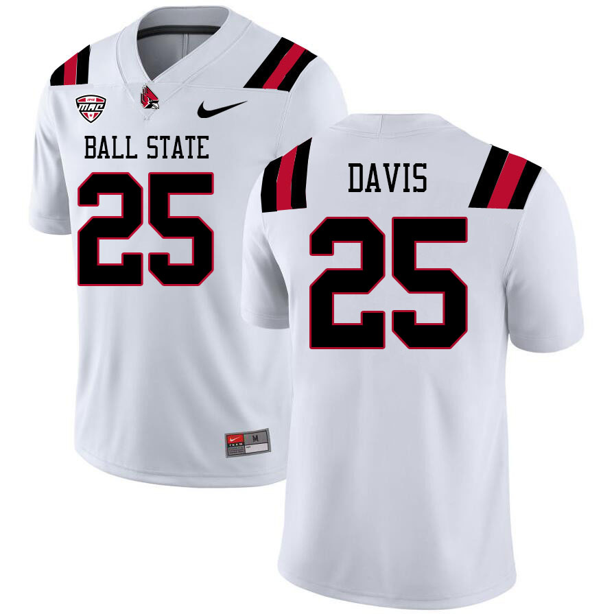 Ball State Cardinals #25 Elijah Davis College Football Jerseys Stitched Sale-White
